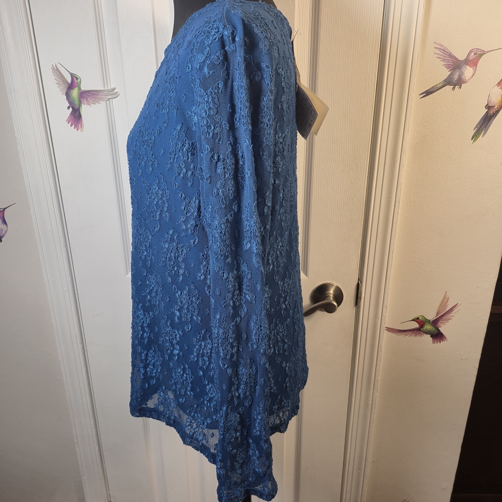 NWT Dialogue Royal Blue Teal Floral Lace Overlay Top Size M – Feminine - Picture 4 of 9